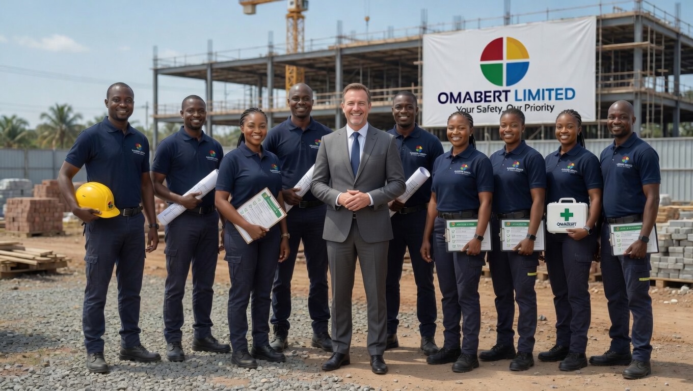 Omabert team with client on site